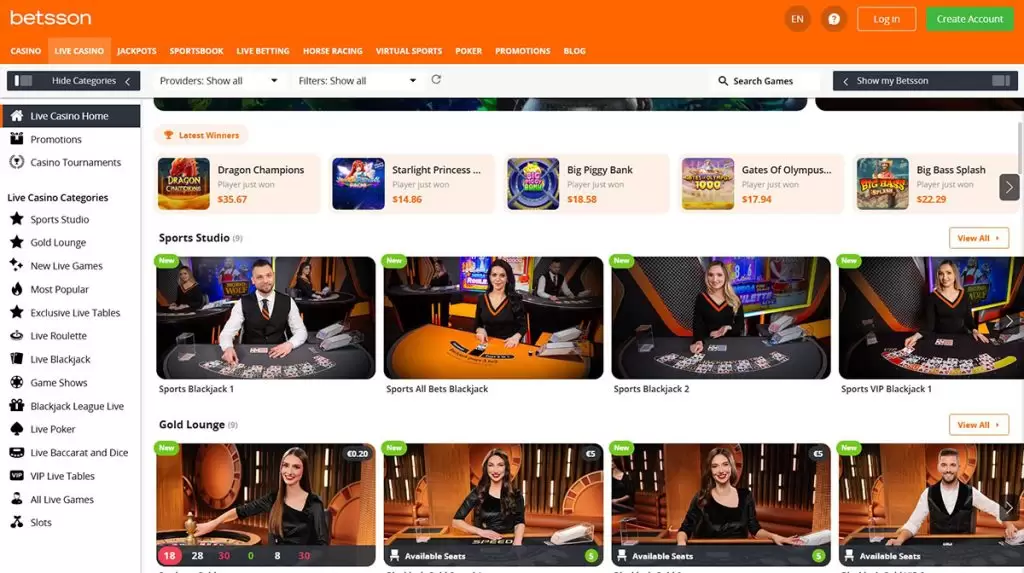 betsson live casino